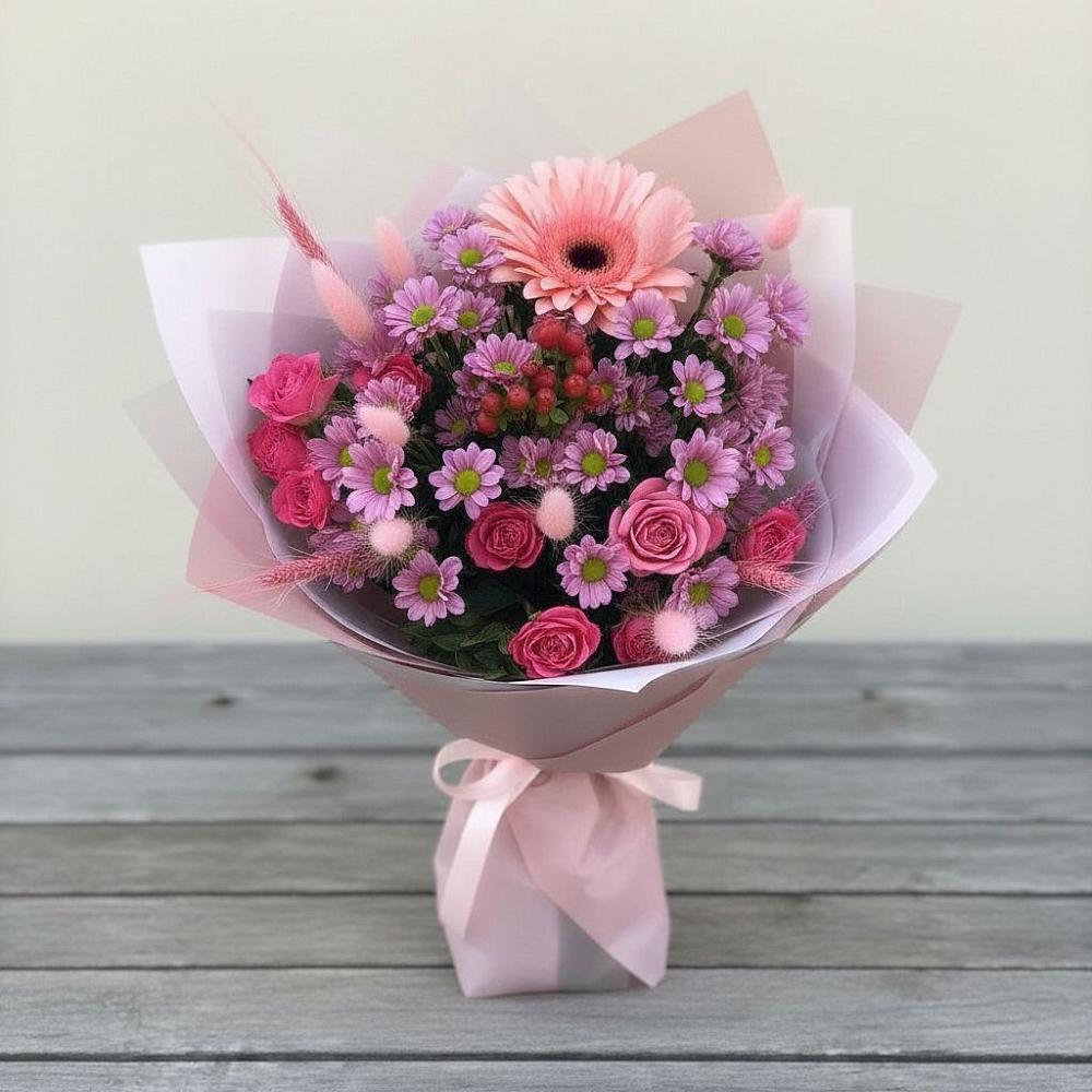 Букет цветов из: Розы, Герберы и Хризантемы в Можайске
