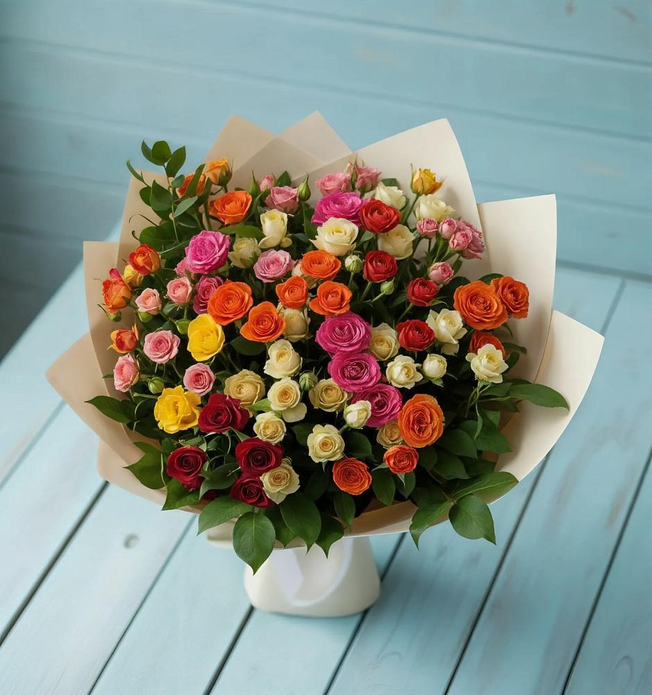 Букет Микс из разноцветных кустовых роз в Можайске