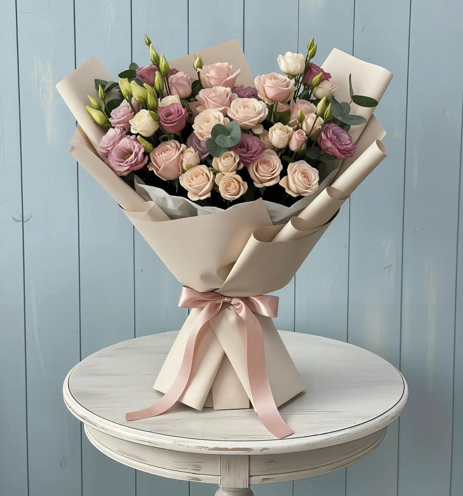 Букет цветов из: Розы и Лизиантусы в Можайске