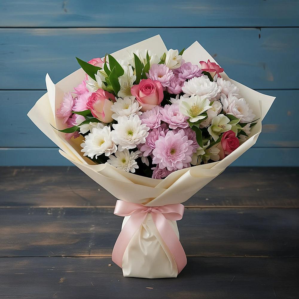 Букет цветов из: Хризантемы, Альстромерии и Розы в Можайске